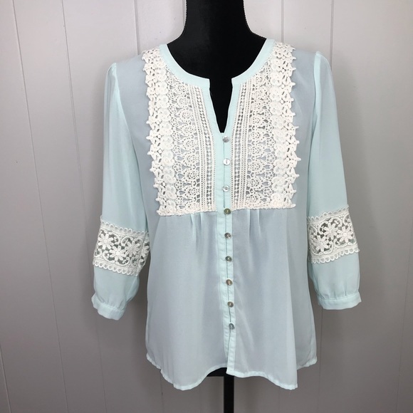 Forever 21 lace 3/4 sleeve blouse Sz S - Picture 3 of 12